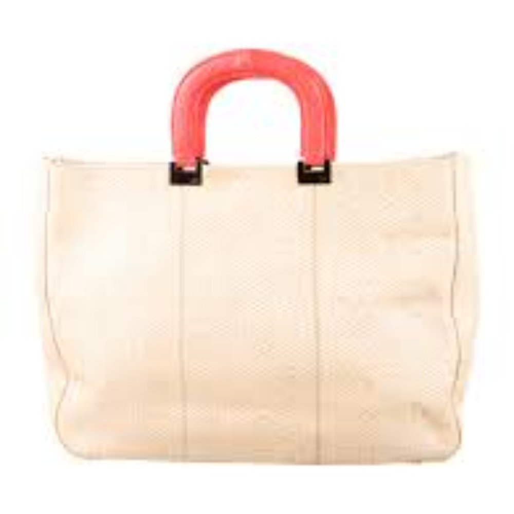 RARE Kotur Mortimer Balinese Straw Tote with Orange Snakeskin Sueded Handles